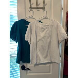Set of 2! Time and Tru Teal and White Tees With Puff Sleeves